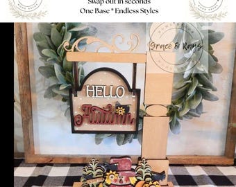 Interchangeable Fall sign and insert for the interchangeable post, Fall Decor for home, Wood scarecrow home decor