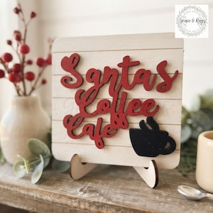 Santa's Coffee Bar Sign: Christmas Tiered Tray Decor