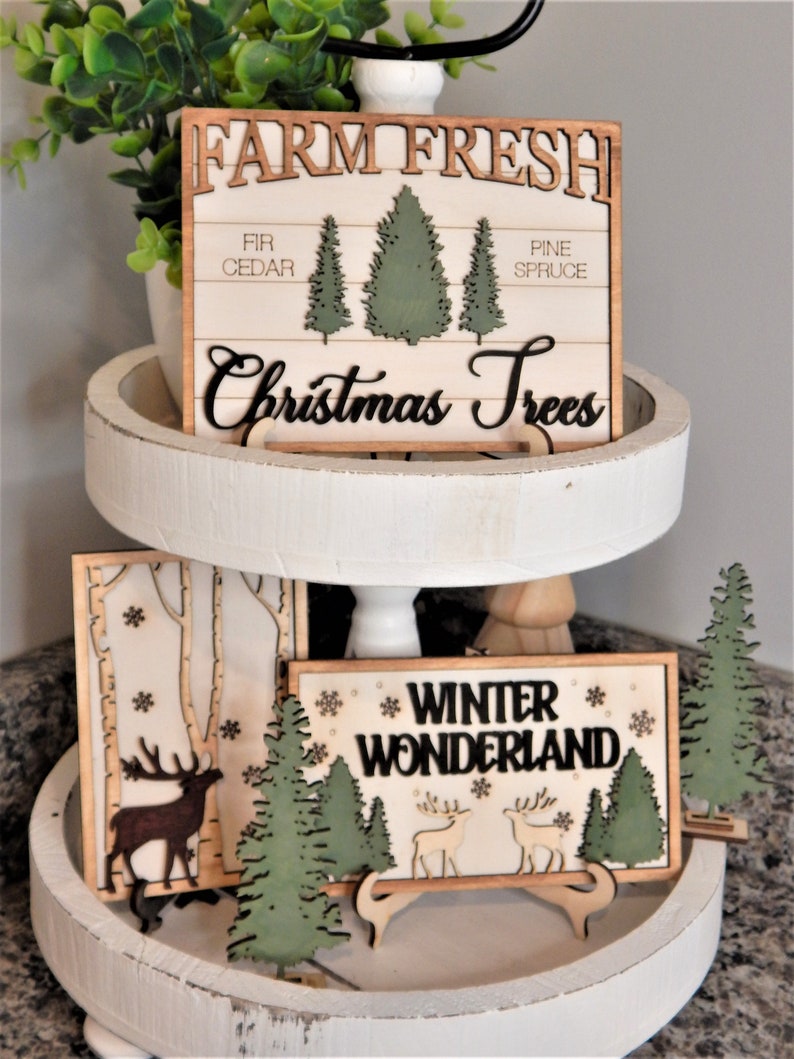 Winter Wonderland Tiered Tray Decor Set, Christmas Signs bild 3