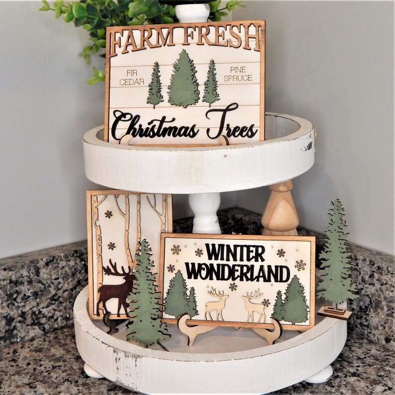 Winter Wonderland Tiered Tray Decor Set, Christmas Signs bild 2
