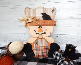 Wood Scarecrow Fall Decor: Thanksgiving Table Mantle Sitter