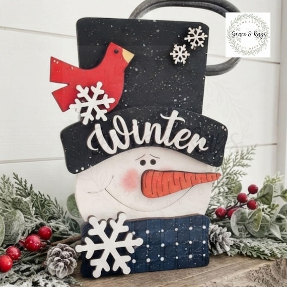 Chunky winter snowman shelf sitter | Wood Christmas Decor | Snowman Sign
