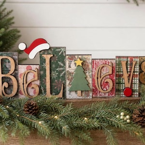 Believe Christmas word blocks, Christmas decor, Believe decor