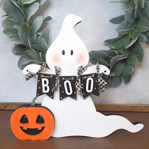 Halloween Ghost with Boo banner, Wood Halloween decor, Wood Ghost, Wood ghost and pumpkin