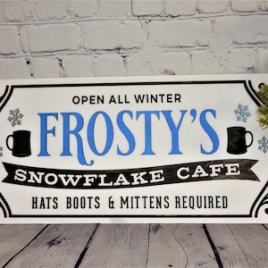 Frosty&#39;s Cafe wood Christmas sign, Wood Christmas decor, Frosty the Snowman, Snowman sign