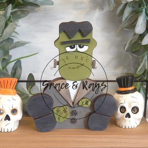 Frankenstein wood Halloween Decor, Halloween tiered tray decor