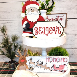 Believe Christmas tiered tray decor set, Christmas tiered tray, Christmas shelf decor
