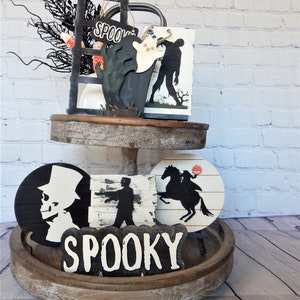 Monster Tiered Tray Set, Halloween Tiered Tray, Wood tiered tray set, Wood Halloween decor, Zombie decor, Frankenstein decor, Skeleton Sign