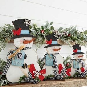 Laser Cut Snowman Wood Decor, Christmas Table Mantle Shelf Decor
