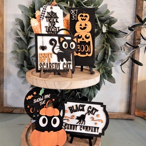 Black Cat Halloween tiered tray