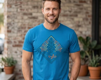 Geometrisch golfschild T-shirt | T-shirt met oceaanlijnkunst