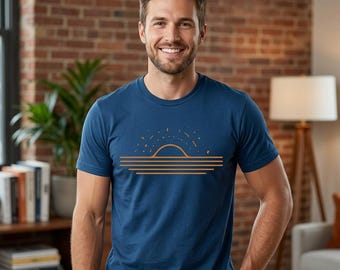 Minimalistisch T-shirt met zonsopgangslijnen | T-shirt met zonsondergangstrepen