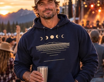 Moon Phases Hoodie, Minimalist Lake Sweatshirt, Lunar Cycle Line Art Hoodie, Celestial Gift, Moon Lover Gift, Unisex Hooded Sweatshirt