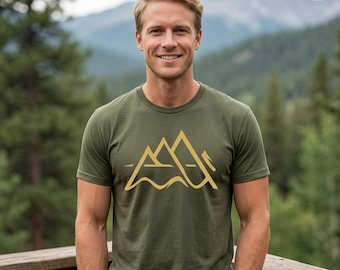 Mountain Line Art Shirt | Minimalist Gold Mountain Tee, Hiker Gift
