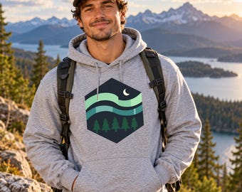 Northern Lights Hoodie, Aurora Borealis Sweatshirt, Retro Camping Night Sky Hoodie, Stargazing Gift, Camper Gift, Unisex Hooded Sweatshirt