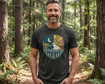 Mountain Moon Shirt | Retro Night Sky Forest Badge Tee, Stargazer Gift