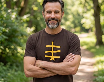Geel T-shirt met oud symbool | Minimalistisch T-shirt met glyph