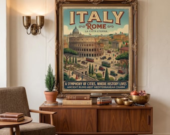 Vintage reisposter van Rome, Italië (opgerold) | Muurdecoratie met een prachtig Colosseum