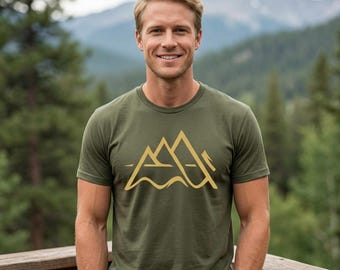 Minimalistisch berglijnkunst T-shirt | Outdoor avontuur shirt