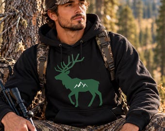 Elk Hoodie, Bull Elk Silhouette Sweatshirt, Hunting Season Hoodie, Elk Hunter Gift, Wildlife Lover Gift, Unisex Hooded Sweatshirt