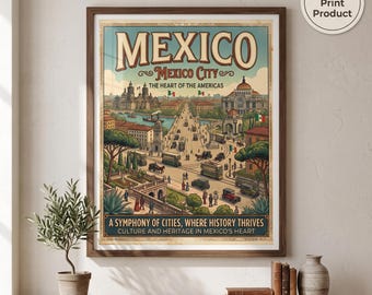 Vintage reisposter van Mexico-Stad, opgerolde poster | Kunstwerk van Mexico-Stad, retro stadsgezicht