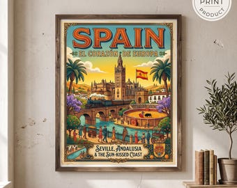 Spanje reisposter opgerold | Sevilla Andalusië vintage muurdecoratie