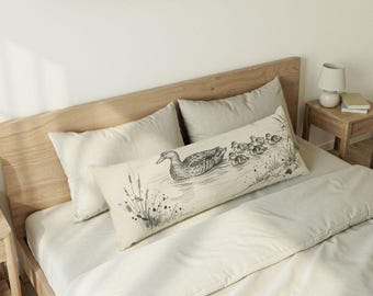 Duck Family Sketch Body Pillow: Side Sleeper Comfort, Lumbar Support (20" x 54")