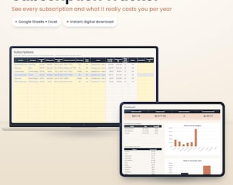 Subscription Tracker Spreadsheet, Bill Tracker, Google Sheets Excel Template, Expense Tracker, Recurring Bills, Cancel Subscription List