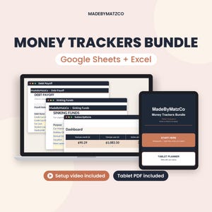 Budget Tracker Bundle, Debt Snowball, Sinking Funds, Subscription Tracker, No Spend Challenge, Google Sheets and Excel plus iPad Planner PDF