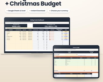 Hoja de cálculo para el seguimiento de fondos de ahorro, registro de objetivos de ahorro, planificador de presupuesto navideño, plantilla de Excel para Google Sheets, lista de regalos para el reto de ahorro