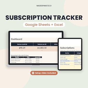 Subscription Tracker Spreadsheet, Bill Tracker, Google Sheets Excel Template, Expense Tracker, Recurring Bills, Cancel Subscription List
