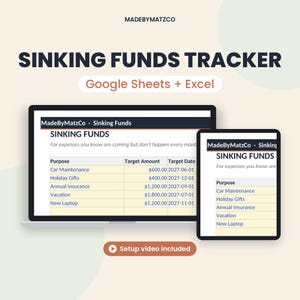 Sinking Funds Tracker Spreadsheet for Google Sheets and Excel, Savings Goal Tracker, Christmas Budget, Gift List, Irregular Expense Planner