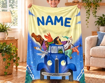 Personalized Little Blue Truck Flannel Blanket for Toddlers (Custom Name)