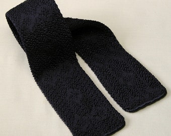 Vintage 50’s ~California Fashioned~ Knit Square-end Necktie tie~ Navy Rayon~ Jacquard Crochet~ hipster ~ L56*