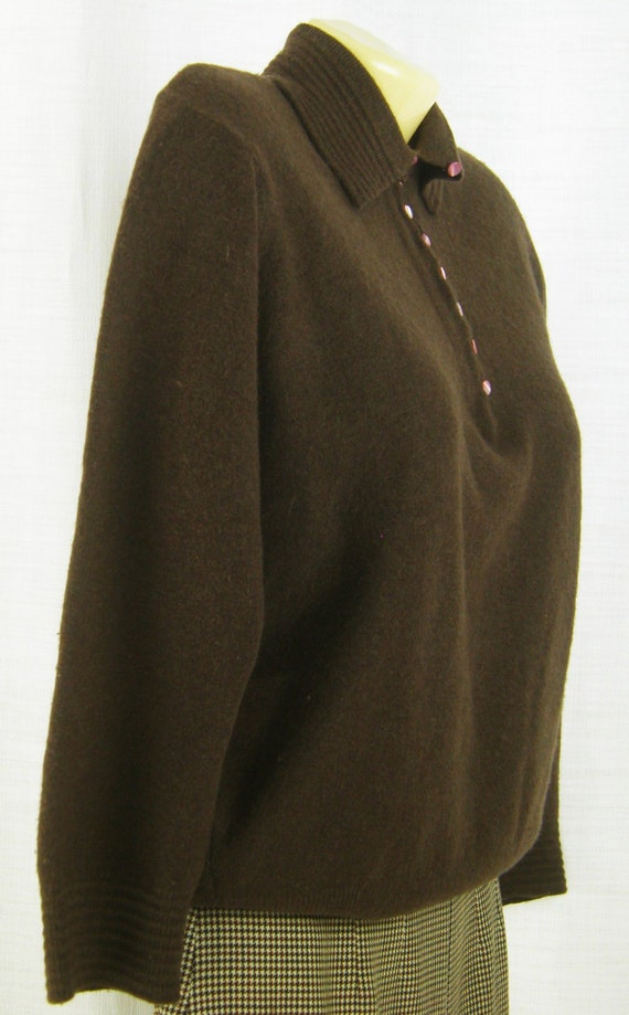 Vintage 50’s – 60’s  Brown Knit Sweater and Check… - image 3