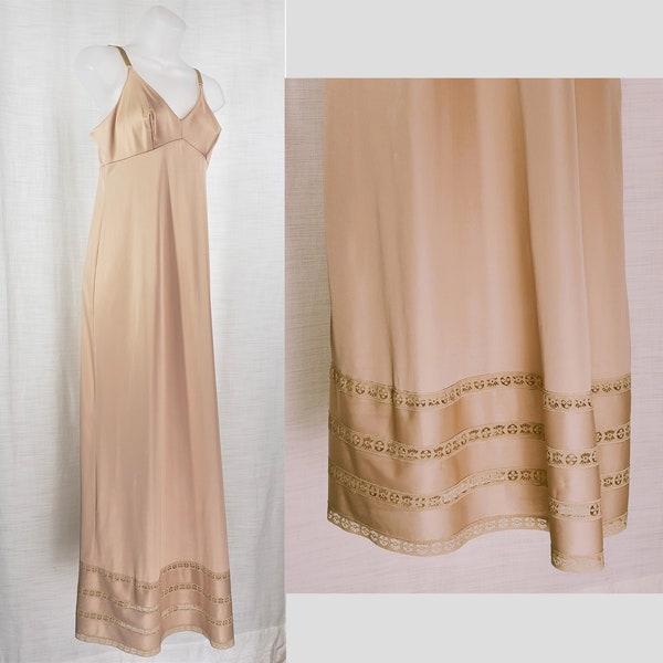 Vintage 1980s ~Gossard Artemis~ Slip Dress~ silky nylon~ ankle long~ Lace Lingerie~ Beige~ minimalist~ USA made~ B36*