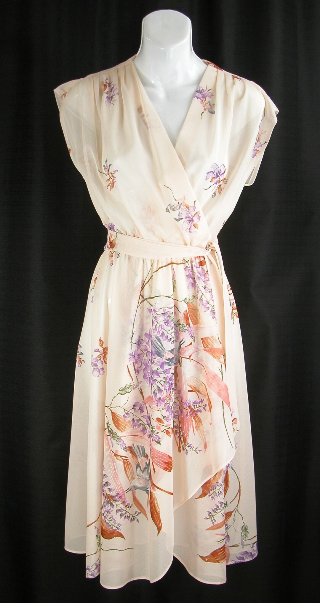 Monochrome print sheer wrap dress L main image 0