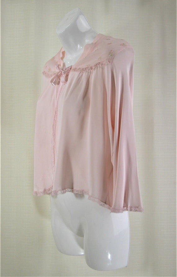 Vintage 1950s Lorraine Pink Nylon Bed Jacket Lace E… Gem