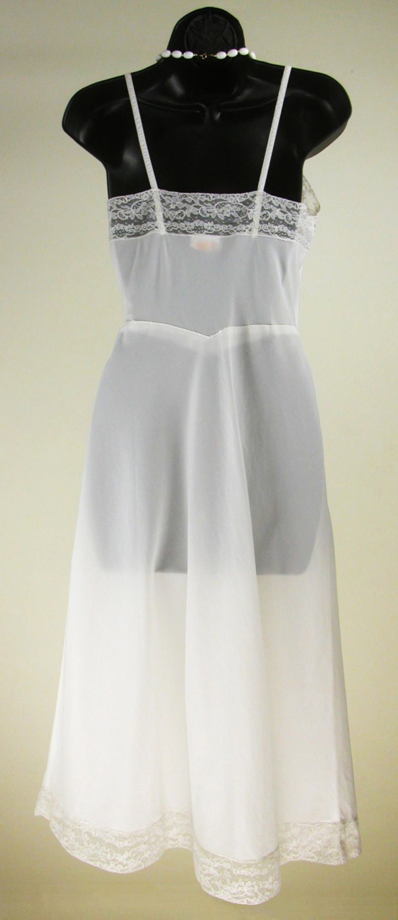 Vintage 1940's 50's FANTASY Full Slip Dress Nightgown Nightie White Chantilly Lace Bias Cut b32 image 3