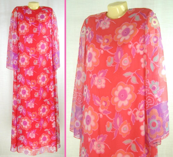 Vtg 70s – 80s MAXI Floral Sheer Sleeves ~NAT KAPLA
