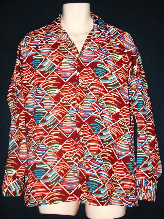 vintage 70s Men Disco Dagger pointed Collar Shirt O… Gem