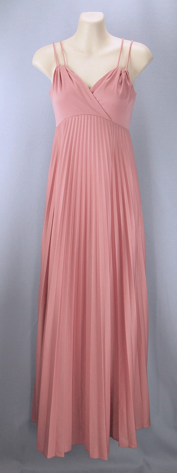 Vintage 70s Mauve Pink Maxi Dress: Chiffon Cape, Accordion Pleat - Etsy