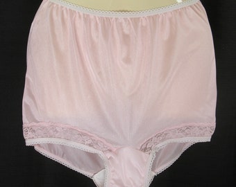 Culotte en nylon mystère vtg des années 70 NOS ~ semi-transparente ~ dentelle rose nuptiale ~ gousset double ~ Union ~ M