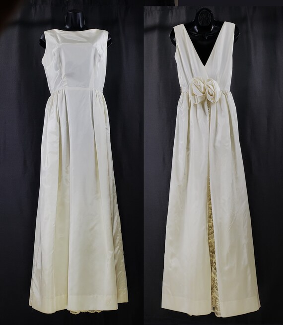 VTG 50s-60s Ivory taffeta ~Pleated lace~Train Rose