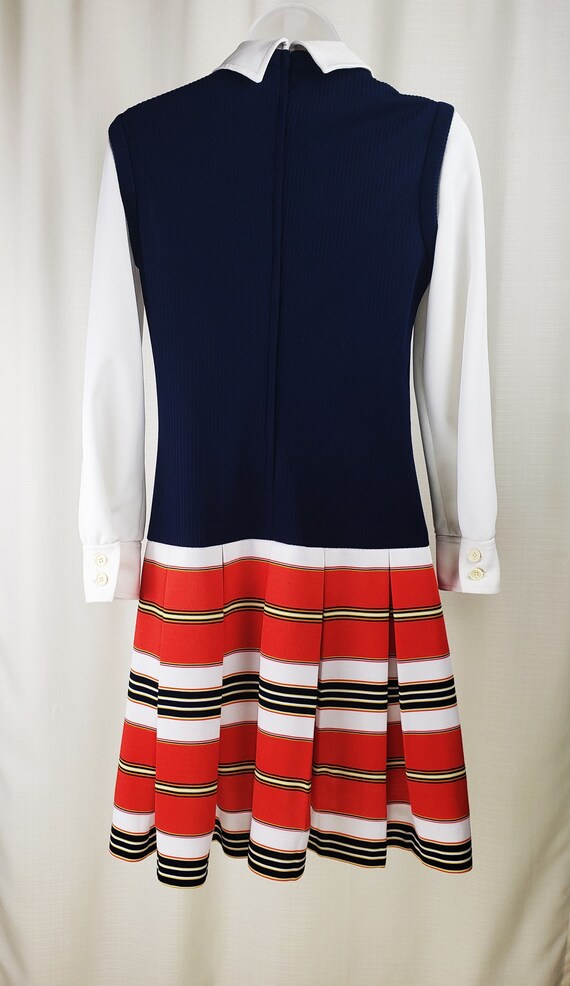 Vtg 60s striped drop waist Dress~ SM~ pleated ski… - image 3