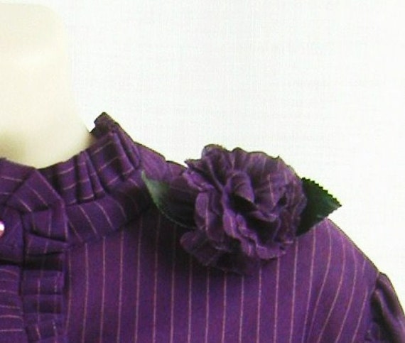 Vtg 60s-70s Purple Pinstripe long sleeve Crepe Mi… - image 3