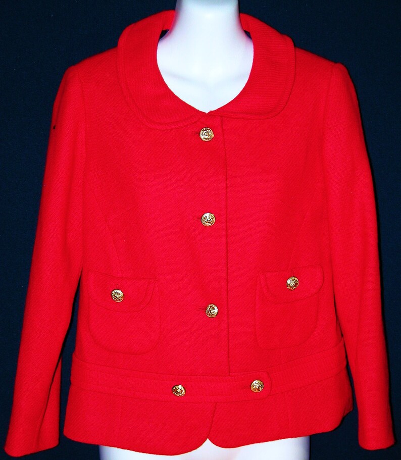 Vintage 60s 70s WHIPPETTE Jacket Coat Channel-style wool princess seams accent pockets and beltUSA Blue Union B36 image 1