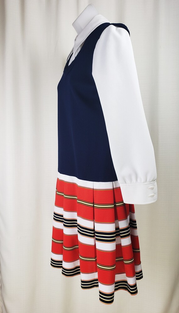 Vtg 60s striped drop waist Dress~ SM~ pleated ski… - image 4