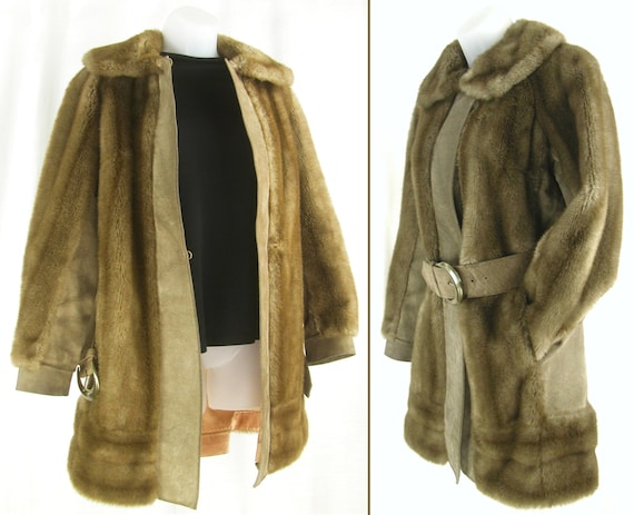Vtg 60s-70s Suede Leather Babydoll Belted Faux Fu