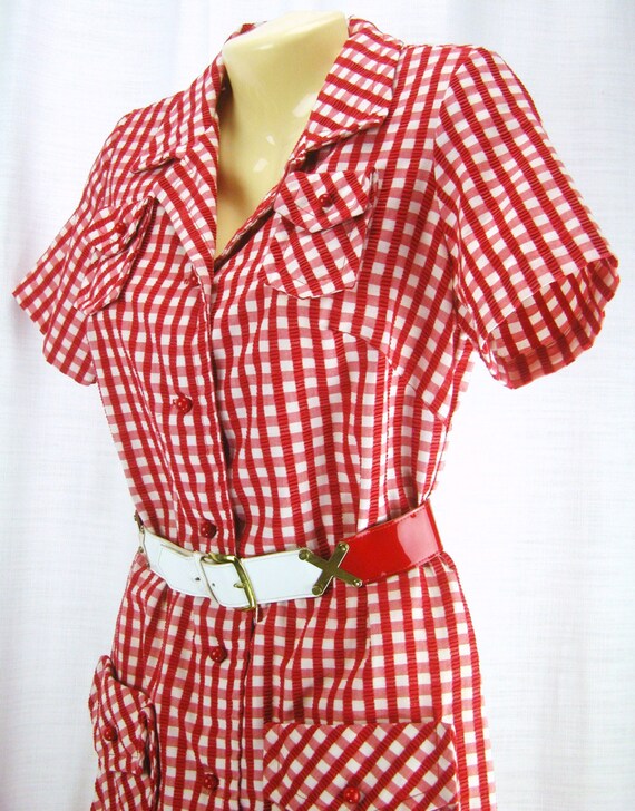 red shirtwaist dress